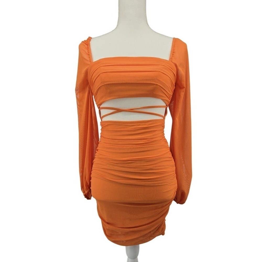 Hello Molly Orange Ruched Cutout Mini Dress Y2K‎ Party Night Out Size 2 Bodycon